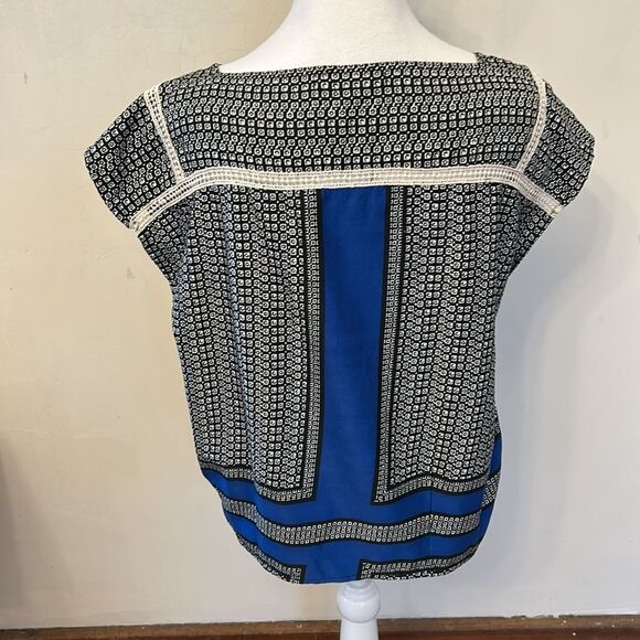 MIXXO black royal blue square neck cut out blouse Size M EUC - Picture 4 of 7